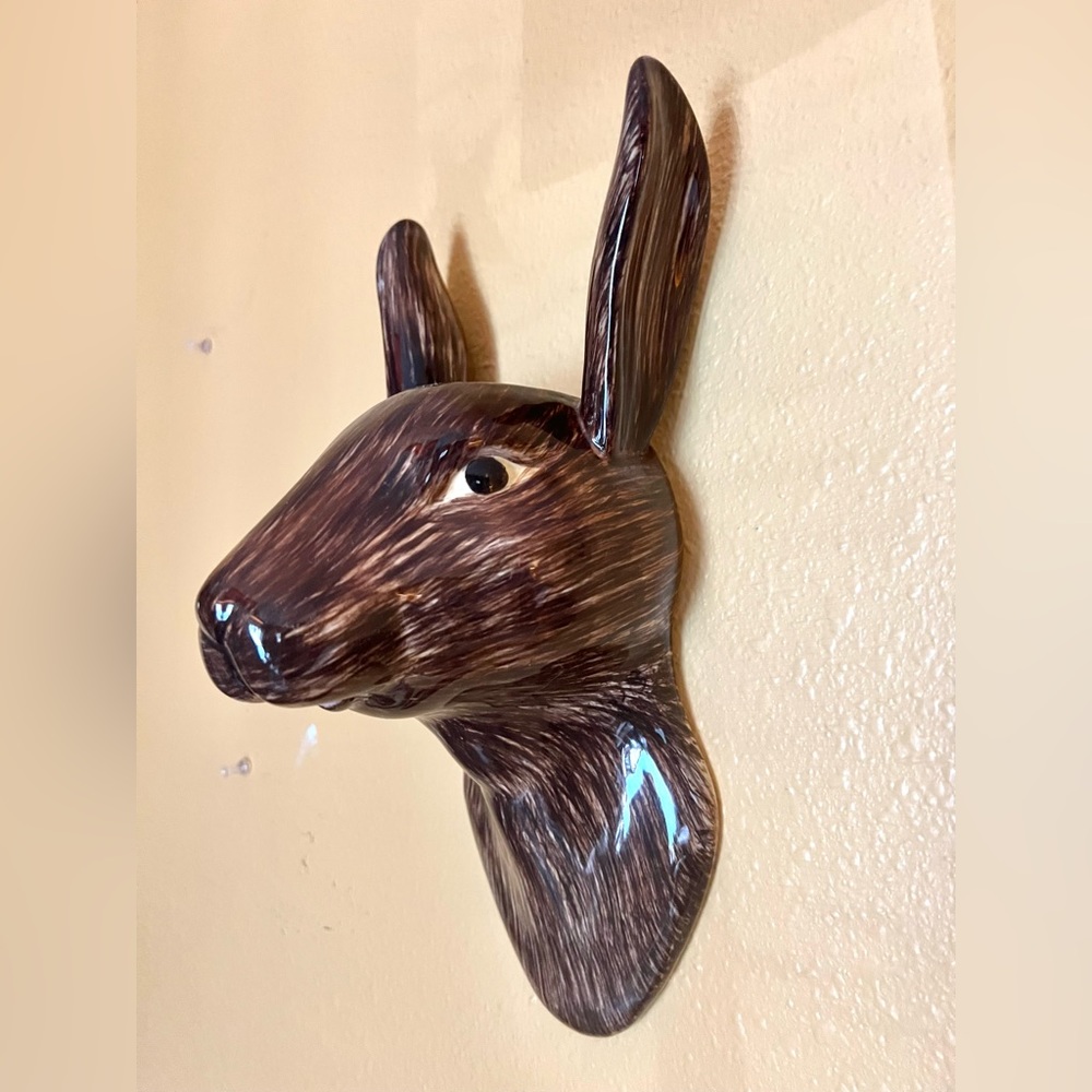 Ceramic rabbit head wall decor.
